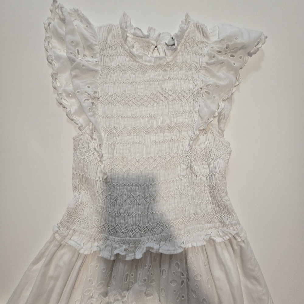 Sea New York Addie Eyelet Dress Off-White A-line Short Sleeves Mock Neck Size L - Picture 5 of 12